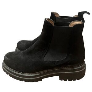 Anthropologie black suede platform pull on Chelsea boots